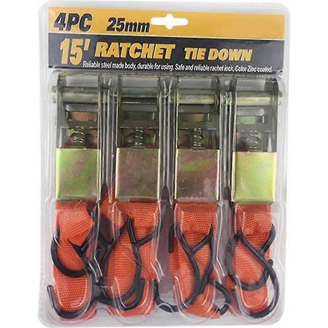4 Stück 15 Zoll 25 mm robuste Ratschen-Zurrgurte für LKW, Motorrad, Gepäck, Taschen und Ladungssicherung