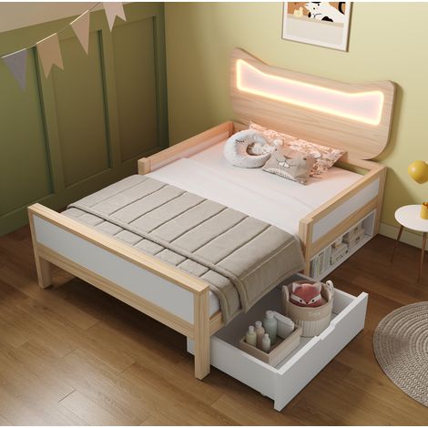 letto struttura 90x200 con cassetto LED bianco rovere HAVRYA (1/5)