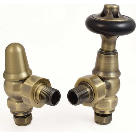 West Commodore Traditional Angled Manual Radiator Valve and Lockshield - Antique Brass (1/5)
