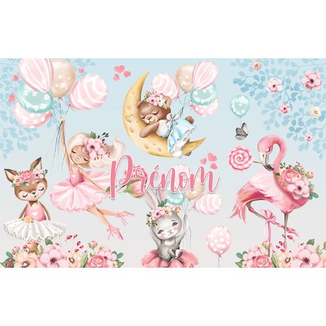 Papier peint panoramique enfant avec prénom personnalisable - Féerique - 130 cm x 84 cm (1/2)