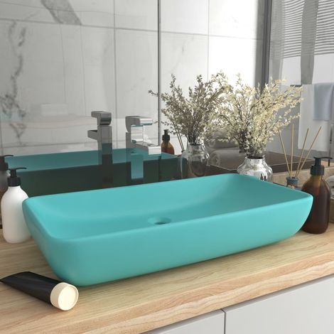 Vasque rectangulaire de luxe, vert clair mat, 71 x 38 cm, céramique (1/5)