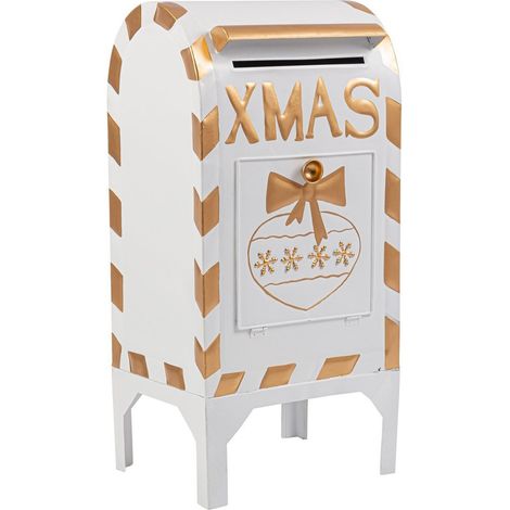 Cassetta postale porta lettere natalizio "Elric" in metallo per villaggio di Natale -Porta lettere / Rosso-Bianco (1/4)