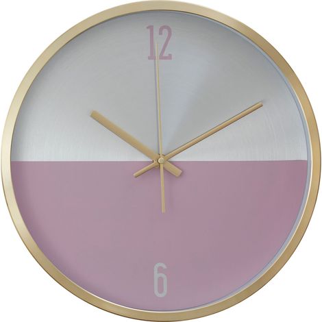 Premier Housewares Wall Clock Silver / Pink Finish Gold Frame Clocks For Living Room / Bedroom / Contemporary Style Round Shaped Design Metal Clocks 4 x 30 x 30 (1/3)