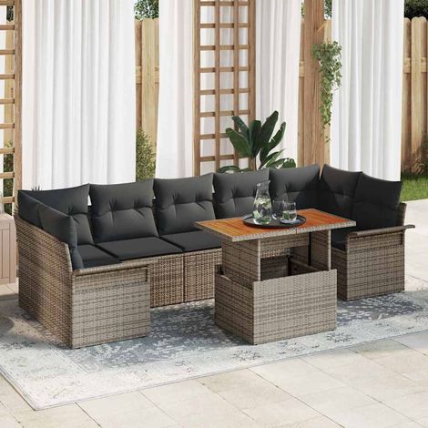 vidaXL Set Divano da Giardino 8 pcs Grigio Poly Rattan (1/5)