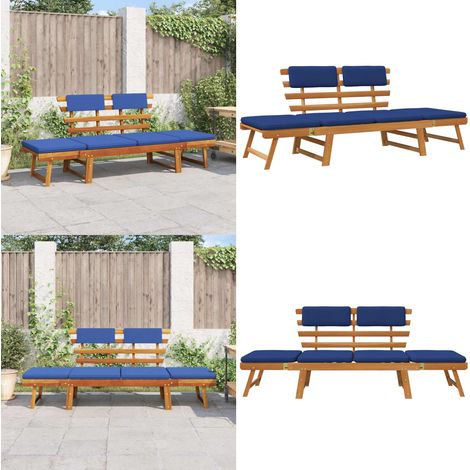 Panca da Giardino Cuscini 2-in-1 190 cm Legno Massello d'Acacia - Lettino sdraio - Lettino sdraio reversibile