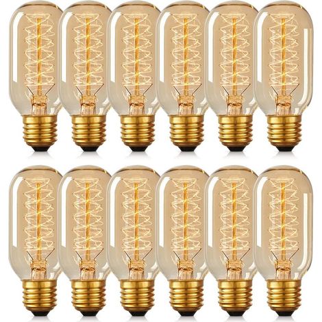 Ampoule Edison - T45 - 40 W - 220 V - E27 - Filament Spirale - Verre Et Laiton - 45 x 110 mm - 12 Pièces (1/5)
