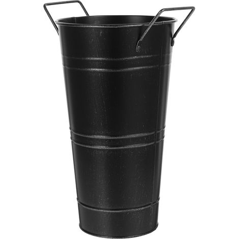 Seau à Fleurs Rétro en Fer Galvanisé Vase pour Composition Étanche Couleur Noir Vintage Décoration Intérieure et Extérieure Contenant Décoratif Polyvalent pour Plantes et (1/5)