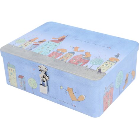 Leere Blechdosen, Vintage-Aufbewahrungsbox aus Metall mit abschließbarem Deckel, Cartoon-Motiv, Geschenk für Kinder, Größe L (1/5)