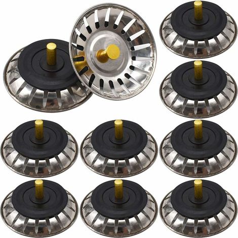 Lot de 10 crépines d'évier en acier inoxydable, bouchons de vidange, bouchons d'évier de cuisine, couvercles de vidange, bouchons d'évacuation pour cuisine, salle de bain, douche (diamètre 80 mm) (1/5)