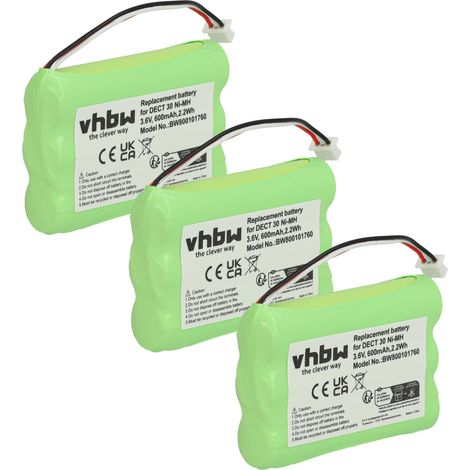 vhbw 3x Akku kompatibel mit Elmeg DECT 300, DECT 400, DECT 800 schnurlos Festnetz Telefon (600 mAh, 3,6 V, NiMH) (1/5)