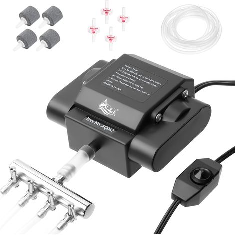 Pompe à air pour aquarium, 4 sorties puissantes pour bassin extérieur, pompe à oxygène réglable, avec accessoires (1/5)