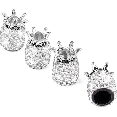 4 Pièces Bouchon Valve De Pneu, Valve de Voiture, Couronne Capuchon De Valve, Diamant Brillant Bouchons De Valve, Universels Ornés Voiture Accessoires Bouchon Valve De Pneu (Blanc) (1/5)