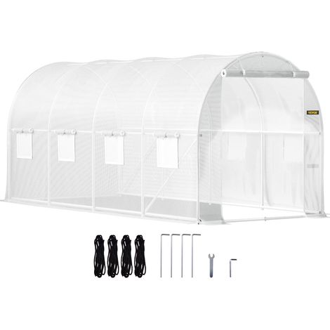 Serre Tunnel Jardin 4,6x2,1x2,1 m Tente Abri Plantes Cadre en Acier Galvanisé Couverture Étanche PE 1 Poutre Supérieure 2 Poteaux Diagonaux 1 Porte 8 Fenêtres pour Cultiver Légumes Fleurs Blanc (1/5)