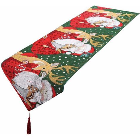 Chemins De Table Noel - Vert Imprime Renne Pere Noel - Pour Table A Manger Salle A Manger Banquet - 180 X 33 Cm - 1 Piece (1/4)