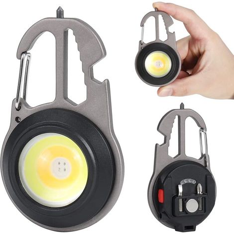 Mini lampe de poche LED, porte-clés Lampe de travail portable 800 lumens Lampe de poche LED, 7 modes, rechargeable et étanche, éclairage de secours étanche Gadget pour le terrain [Classe énergétique A (1/5)