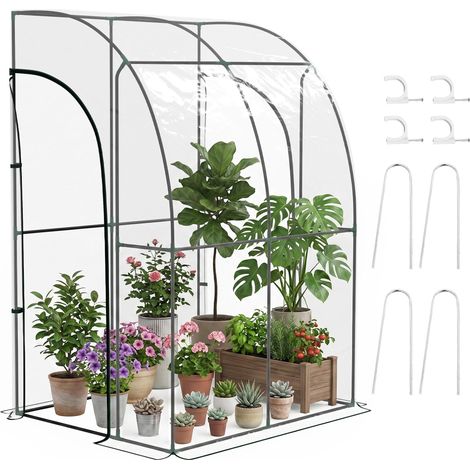 Serre de Jardin adossée serre adossée 2 portes zippées enroulables acier PVC transparent (1/5)
