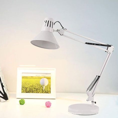 LED desk lamp with eye protection, metal architect's table lamp, super long adjustable swivel arm for reading, White (1/4)