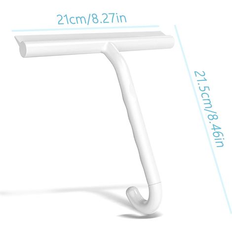 Grattoir en silicone à petit crochet, courbure à 145°, pour douche, vitres, miroirs et vitres de voiture, avec poignée antidérapante et large partie supérieure, blanc. (1/5)