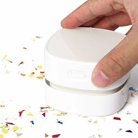 Mini-Handstaubsauger, wiederaufladbarer Tischstaubsauger für Tisch, Schreibtisch, Kissen, Auto, Tastatur, Krümelfänger, mit USB-Anschluss und Bürste, Weiß (1/4)