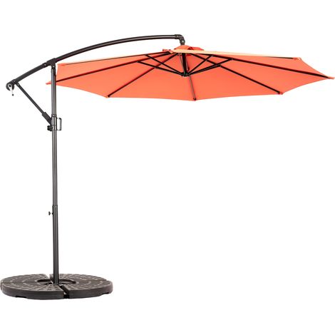 Sombrilla voladiza de patio 10 pies inclinable con manivela, poliéster y acero, naranja (1/5)