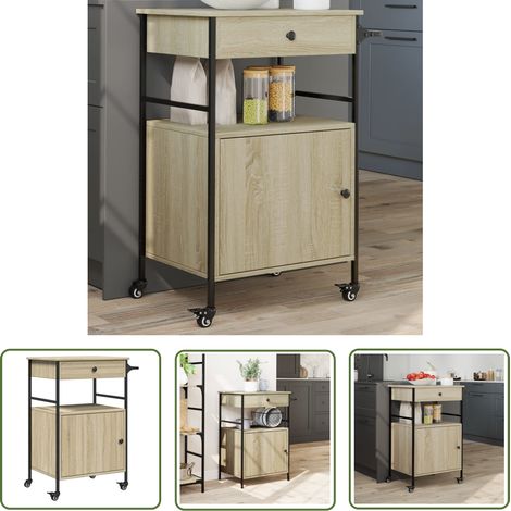 The Living Store Chariot de cuisine chêne sonoma 56x43x89,5 cm bois d'ingénierie - Chariot De Cuisine - Chariot À Légumes - Chariot De Rangement - Meuble De Cuisine - Étagère Mobile (1/5)