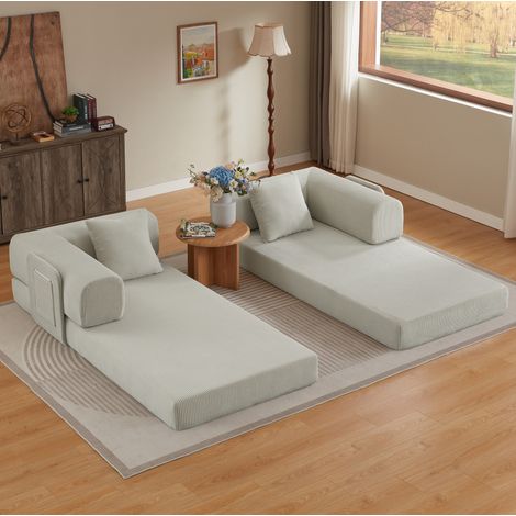 Divano letto pieghevole in schiuma beige con 2 cuscini e struttura in acciaio MODENUIT (1/5)