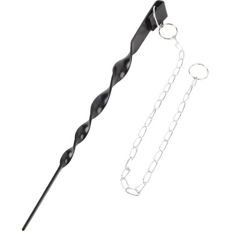 Pieu d'ancrage spiralé 33 cm en fer noir poudré pour chaîne de pluie et descente de gouttière (1/5)