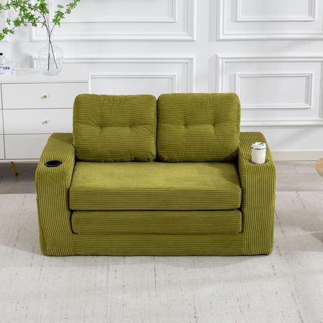 2-Sitzer-Bodensofa 136x80x82.5 cm Oliv Cord modular mit Getränkehaltern (1/5)