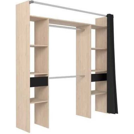 Ekipa Kleiderschrank Schwarz mit Zwei Kleiderstangen und Schubladen (1/3)