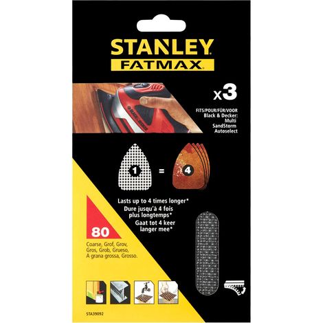 Hojas de lija x3 115x44mm grano 80 para multilijadoras Stanley STA39092-XJ