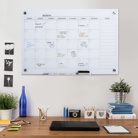 Calendrier tableau blanc 90x60 cm mural avec plateau stylo, 4 stylos et gomme, hebdomadaire et mensuel, effaçable à sec (1/4)