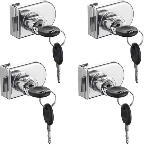 Paquet de 4 verrous de sécurité pour vitrine de vitrine à porte en verre à double ouverture, convient pour une porte en verre de 0,2 à 0,3 pouce, clé séparée sans perçage, alliage de zinc (avec 8 clés (1/4)