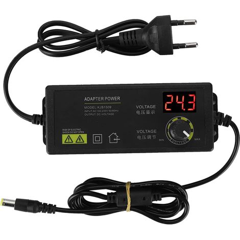 Transformateur Réglable, Chargeur d'alimentation 32V 1.5A Alimentation Universelle Adaptateur Secteur Réglable à Large Plage Accessoires Antiinterférence 60W 1.5A Adaptateur AC DC Prise UE 100-240V (1/5)