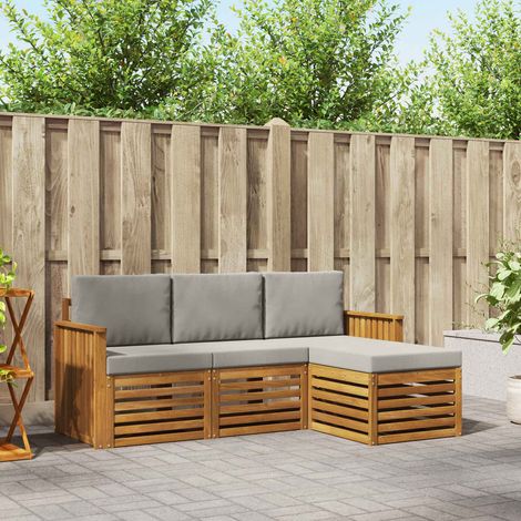 Outdoor-Sofagarnitur mit Kissen 4 pcs Natürlich und Hellgrau (1/5)