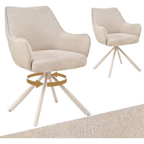 Bon Furni Tissu Chaise de salle à manger Beige avec pieds blancs, Lot de 2, pivotante 360°, ergonomique avec coussin à ressorts, fermeture éclair cachée et pieds réglables (1/5)