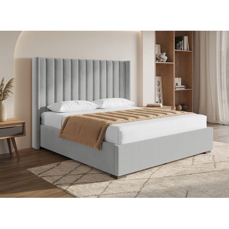 Lit coffre en velours gris 180x200 alena (1/5)