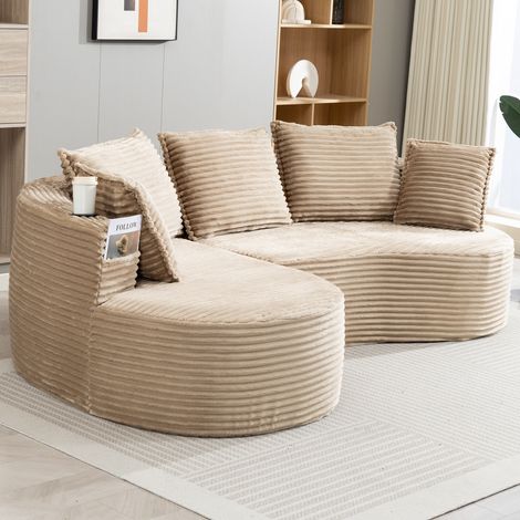 Canapé en velours côtelé – doux, respirant, avec porte-gobelet et poche de rangement. Mousse haute densité pour un confort d’assise agréable. Coussins inclus – compressé, prêt à l’emploi. Pour tout es (1/5)