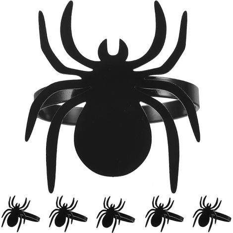 Lot de 6 ronds de serviette araignée pour Halloween (2025), en métal, parfaits pour les fêtes. (1/4)