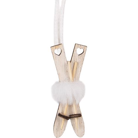 Suspension de Noël en Bois en Forme de Skis Décoration Festive Beige 3x1x7 cm - PANGIVO (1/2)