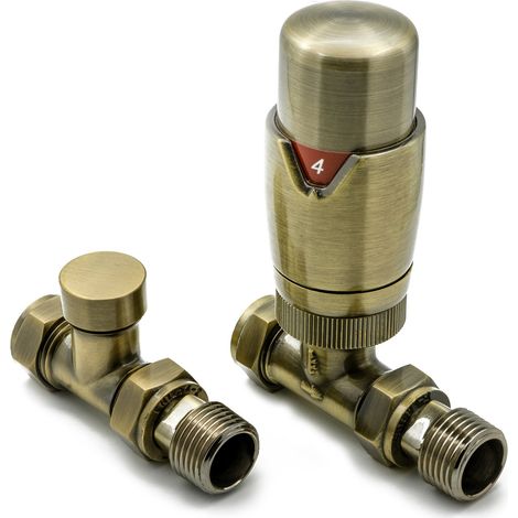 Reina Modal TRV Straight Radiator Valve and LockShield Bronze (1/2)