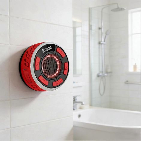 Enceinte de douche étanche RGB avec affichage LED sans fil ventouse détachable son clair équilibré 360° rouge (1/5)