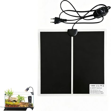 Tapis Chauffant pour Reptiles, Coussin Chauffant Terrarium avec Contrôle de Température Réglable pour Tortues, Serpents, Lézards, Geckos, Araignées - pour Aquariums et Vivariums, (14W, 28X28CM) (1/5)