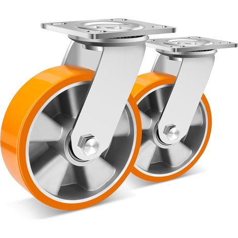 Ruedas para muebles resistentes de 150 mm, hasta 570 kg por unidad, ruedas resistentes con núcleo de aluminio, ruedas de poliuretano resistentes y duraderas para instrumentos grandes, paquete de 2 (1/5)