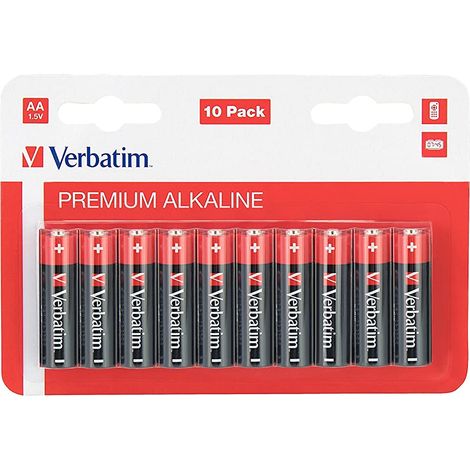 Verbatim 49875 Batterie Alcaline Stilo AA LR6 1.5V 2900mAh confezione 10 pezzi colore Nero (1/5)