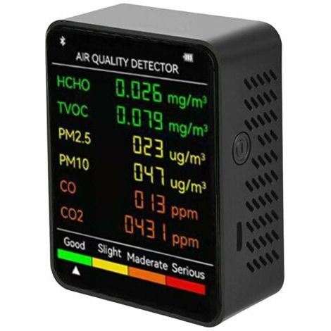 Détecteur multifonctionnel de qualité de l'air (PM2,5, PM10, HCHO, TVOC, CO, CO2, CO, dioxyde de carbone, formaldéhyde) avec écran LCD grand format, portable, pour la maison, le bureau, l'hôtel ou un  (1/5)