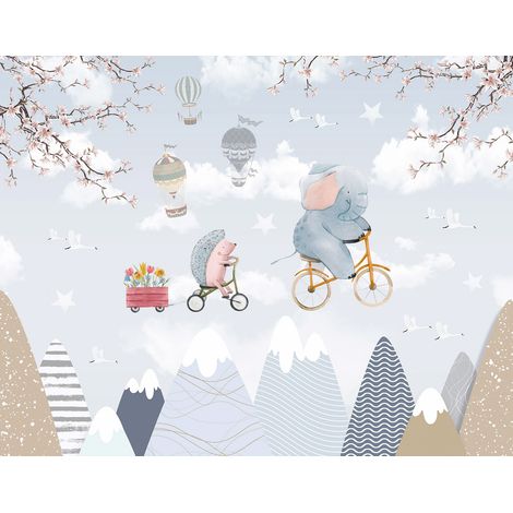 Papier peint panoramique Enfants - Animaux dans le Ciel - 130 cm x 101 cm (1/2)