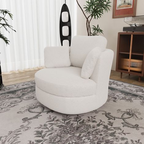Fauteuil XXL sherpa ivoire 3 coussins, fauteuil lecture rembourré confortable salon chambre bureau design cocooning