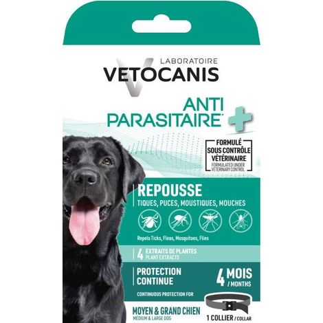 Collar antiparasitario - VETOCANIS - Perro mediano y grande - 75 cm - Antipulgas - Antitijeras (1/4)