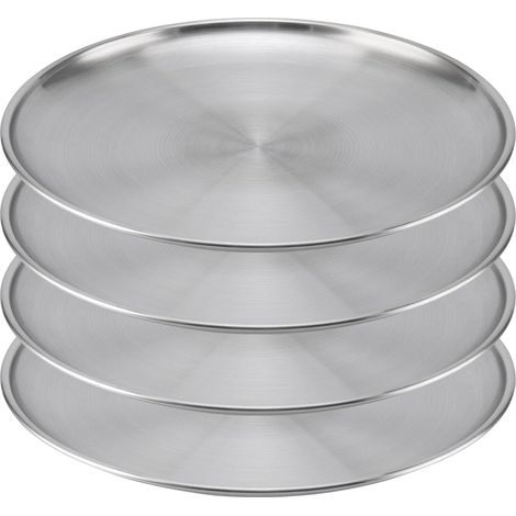 Lot de 4 plaques à pizza rondes en acier inoxydable 26 cm - Plaque de cuisson anti-adhésive pour four - passe au lave-vaisselle - Pour pizza, tarte et gâteau (1/5)