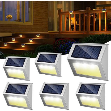 Luci solari da esterno, luci solari impermeabili per patio, luci per pali di recinzione per giardino, patio, scale e muro, 3 bianco caldo (1/5)